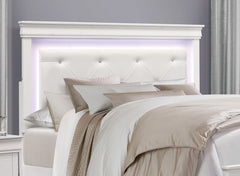 Glam White Finish 1pc Queen Size Bed Upholstered LED Headboard Button-Tufted Alligator Texture Panels Traditional Design Bedroom Furniture