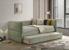 Luxurious 1pc Modern Daybed Pull Out Trundle Button Tufted Nailhead Trim Bedroom Living Room Furniture Light Green Finish