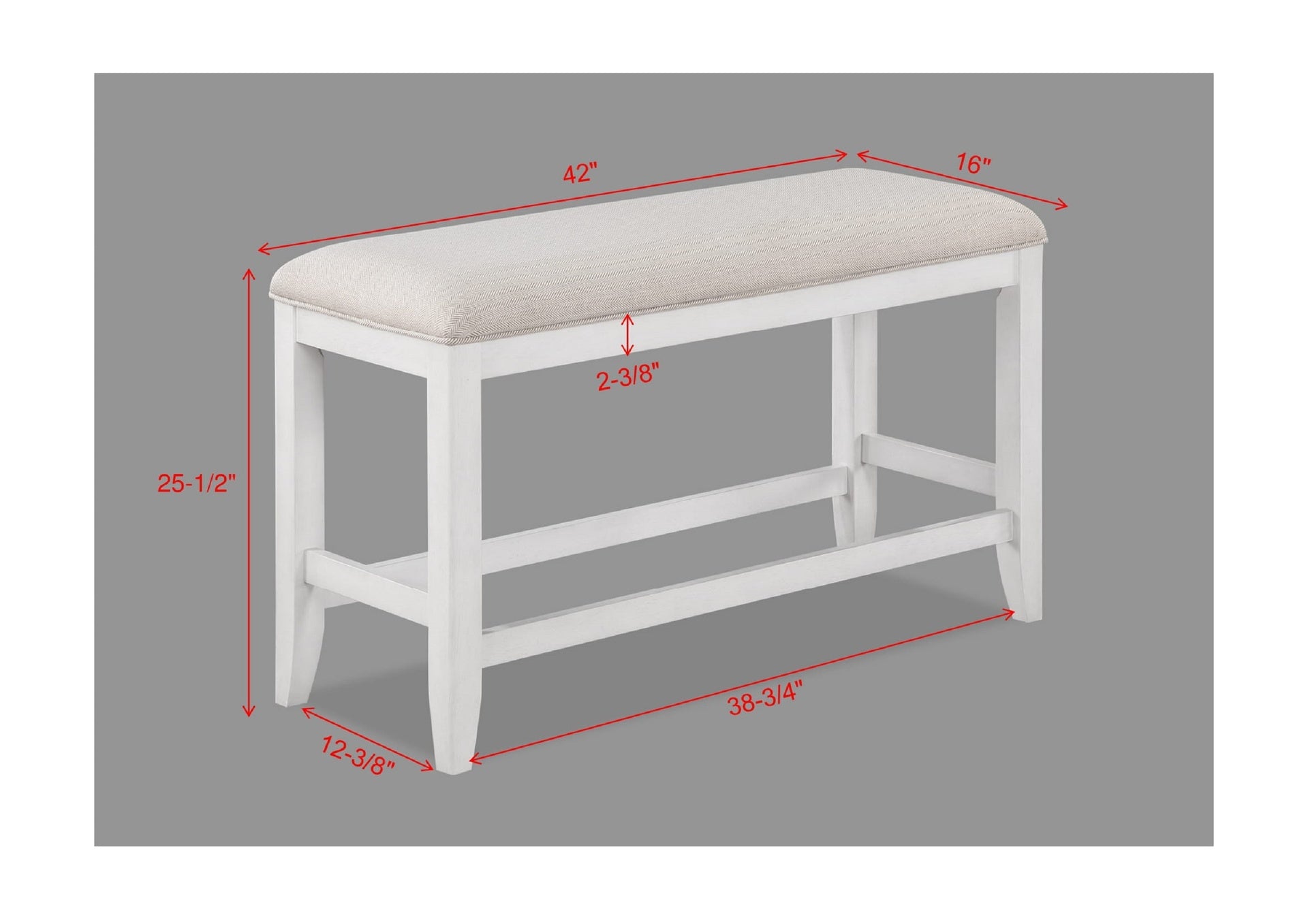 1Pc Transitional White Finish Fabric Upholstered Counter-Height Dining Bench