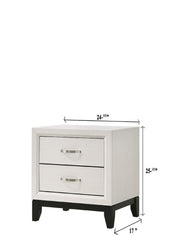 Contemporary 2-Drawer Nightstand End Table White Finish Two Storage Drawers Metal Handles Bedroom Living Room Wooden Furniture