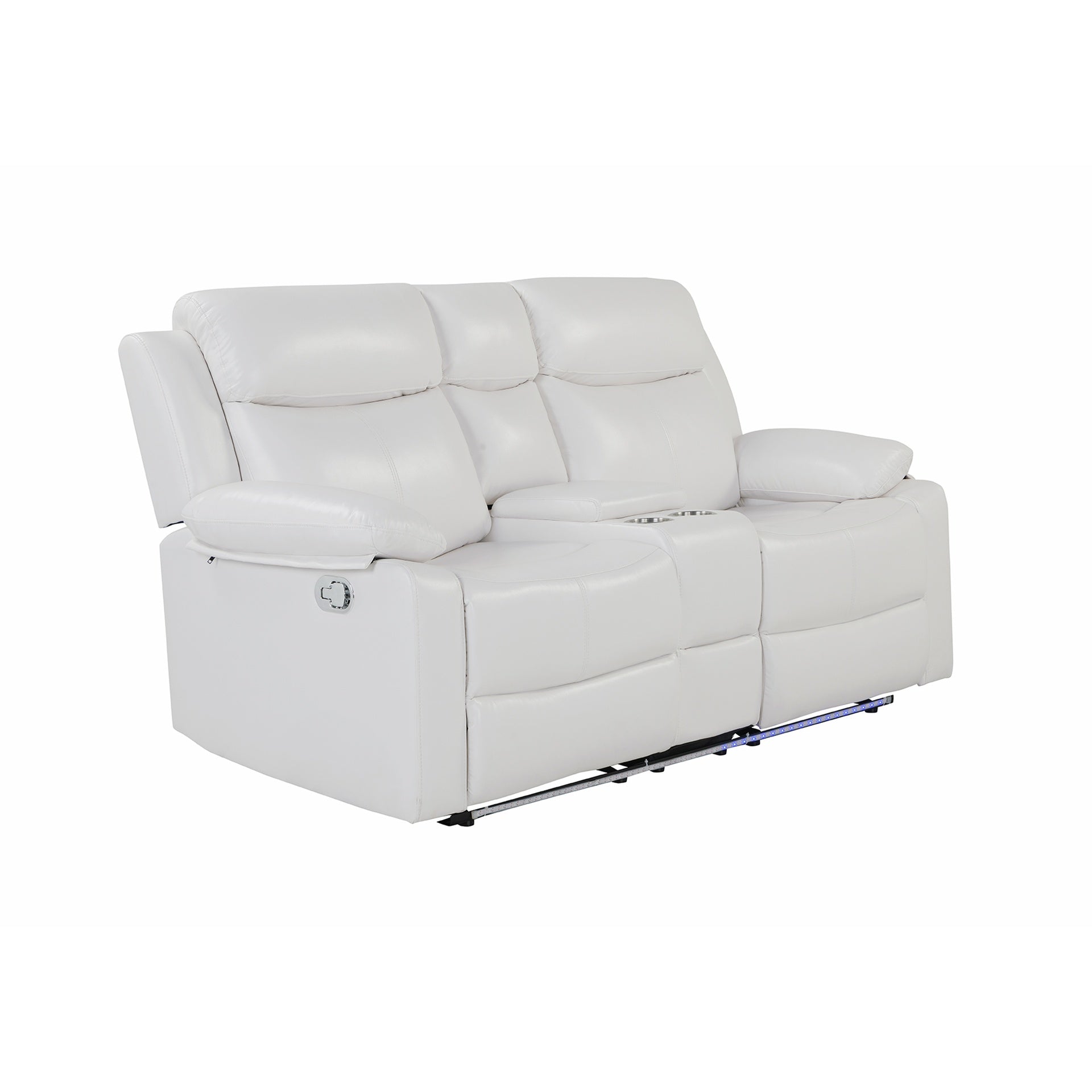 Blanche White Console Reclining Loveseat with LED Lights and Speakers