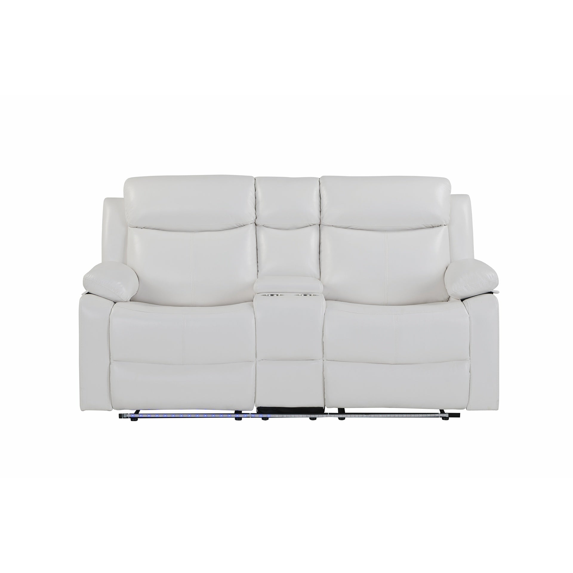 Blanche White Console Reclining Loveseat with LED Lights and Speakers