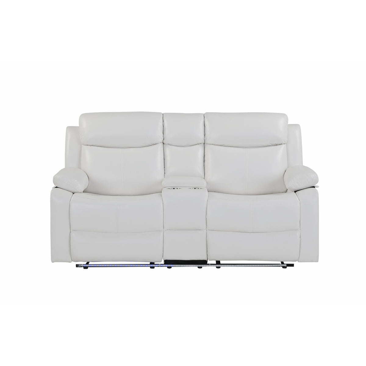 Blanche White Console Reclining Loveseat with LED Lights and Speakers