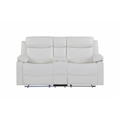 Blanche White Console Reclining Loveseat with LED Lights and Speakers