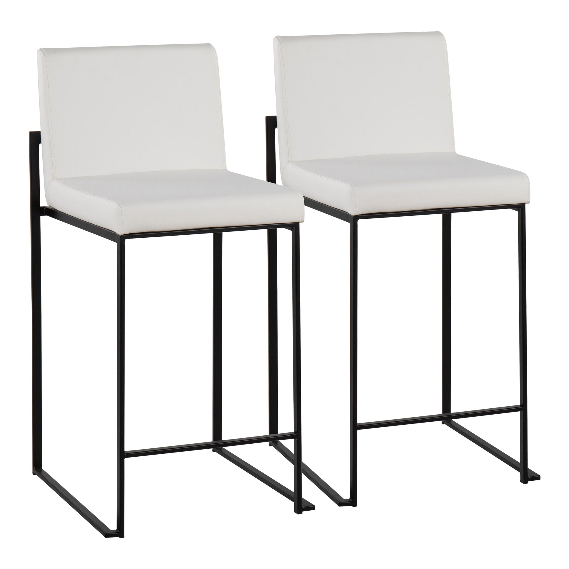 Fuji Contemporary High Back Counter Stool in Black Steel and White Faux Leather by LumiSource - Set of 2