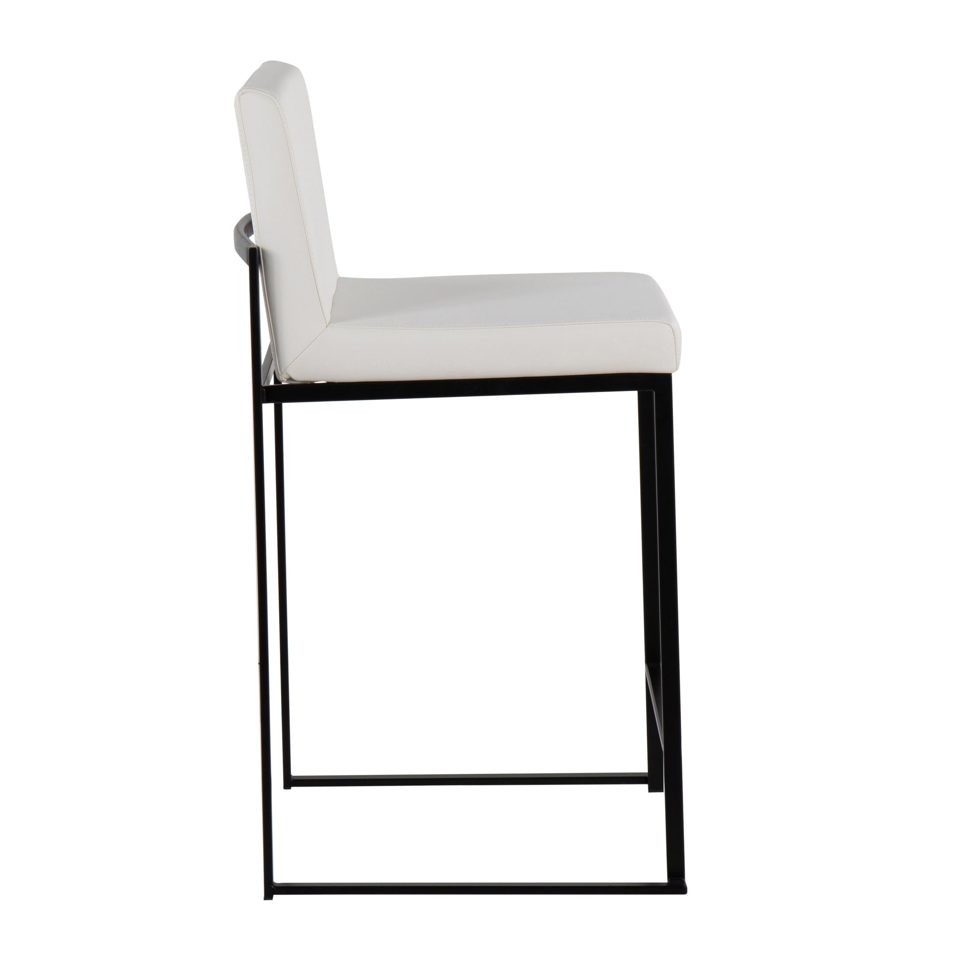 Fuji Contemporary High Back Counter Stool in Black Steel and White Faux Leather by LumiSource - Set of 2