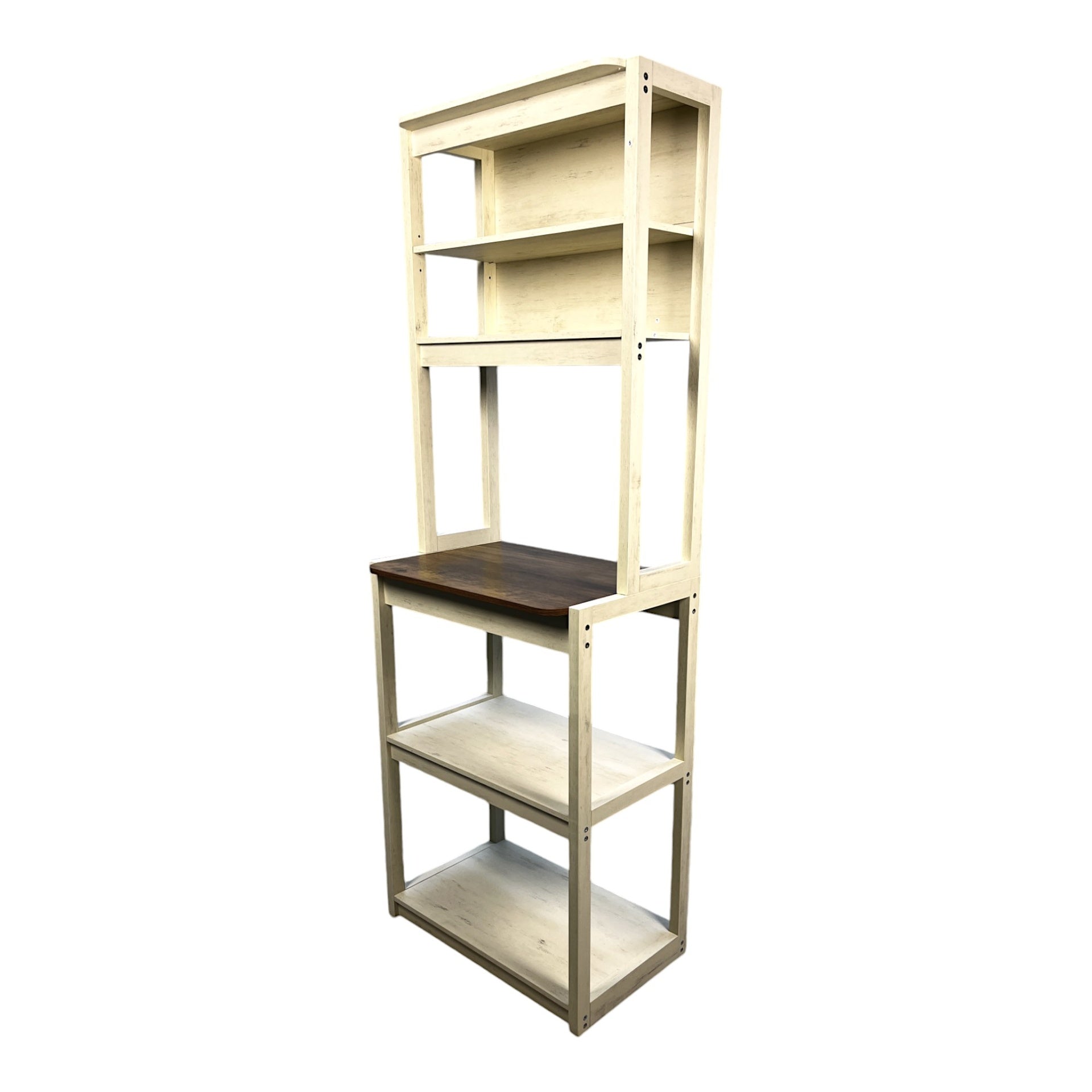 23.62" White and Rustic Brown color 5-Tier Bakers Rack for Kitchen with Storage, Coffee Bar, Kitchen Shelves,  Microwave Stand