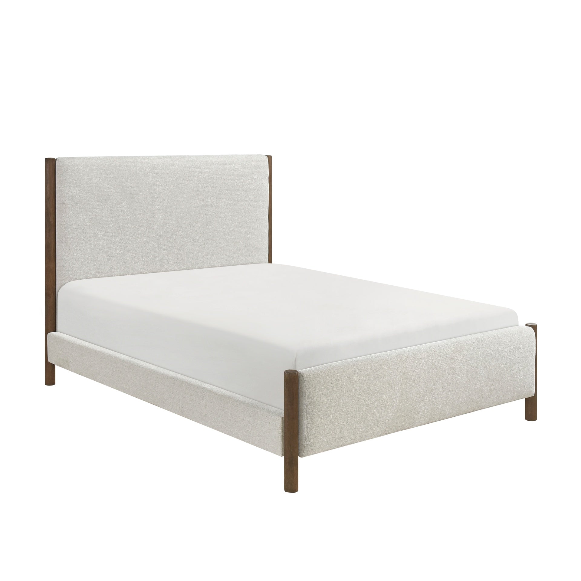 Modern Contemporary Bedroom 1pc Queen Platform Bed Soft Beige Chenille Fabric Upholstered Bed Solid Wood Furniture