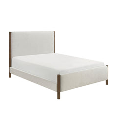 Modern Contemporary Bedroom 1pc Queen Platform Bed Soft Beige Chenille Fabric Upholstered Bed Solid Wood Furniture