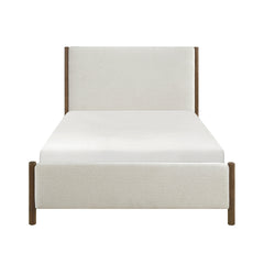 Modern Contemporary Bedroom 1pc Queen Platform Bed Soft Beige Chenille Fabric Upholstered Bed Solid Wood Furniture