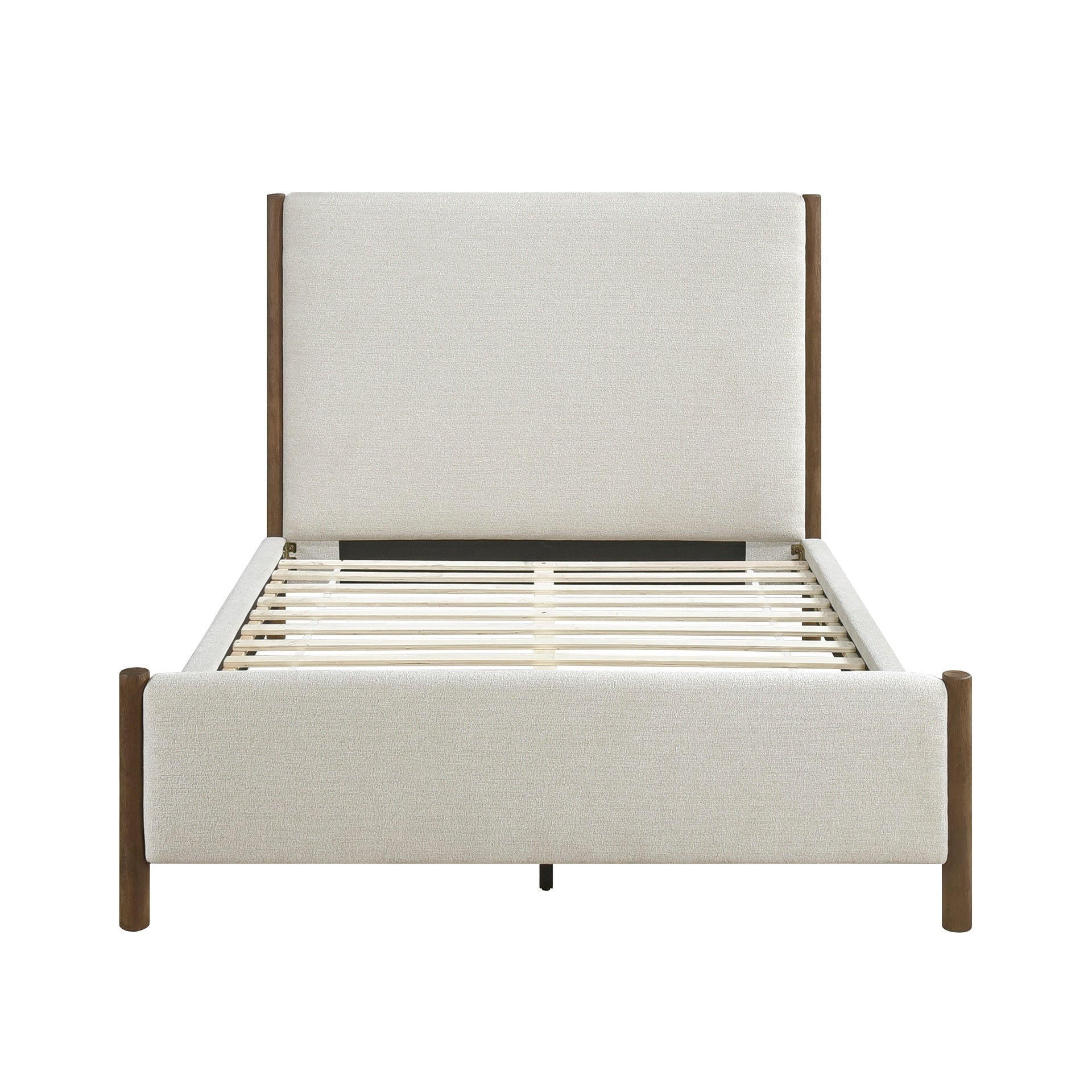 Modern Contemporary Bedroom 1pc Queen Platform Bed Soft Beige Chenille Fabric Upholstered Bed Solid Wood Furniture