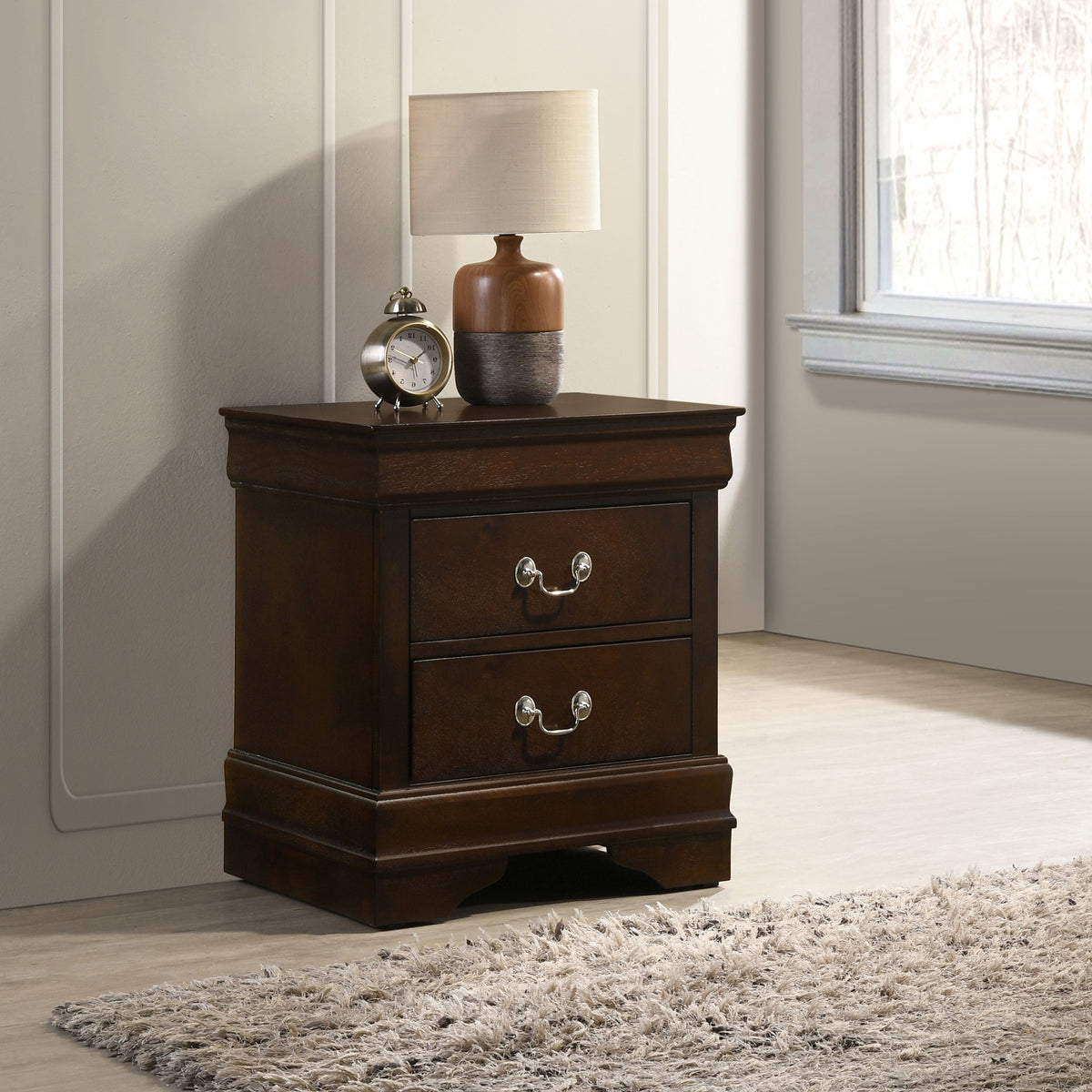 Demetra Cappuccino 2-Drawer Nightstand with Bail Handle
