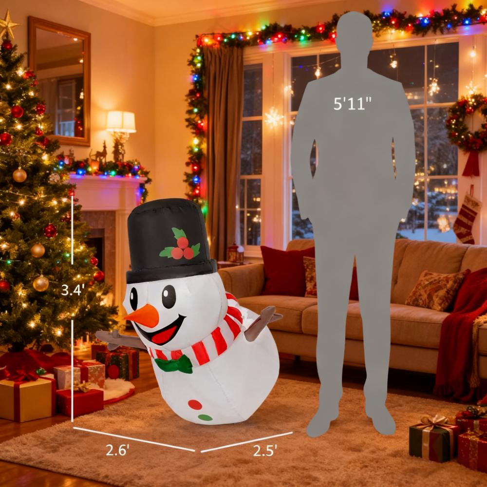 3.4' Blow-Up Outdoor Christmas Display Inflatable Hanging Snowman w/ LED Lights