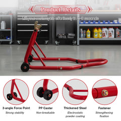 Motorcycle Stand 850LBS Red, Heavy Duty Rear Paddock Lift, 6.7-11.8" U+L Adjustable Swingarm Spool, Fits Yamaha Honda Kawasaki Red