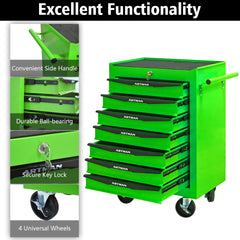 Rolling Metal Tool Chest with 7 Drawers, 20" 7-Drawer Tool Chest Cabinet with Ball Bearing Drawer Slides, Steel Tool Storage Box Organizer -GREEN
