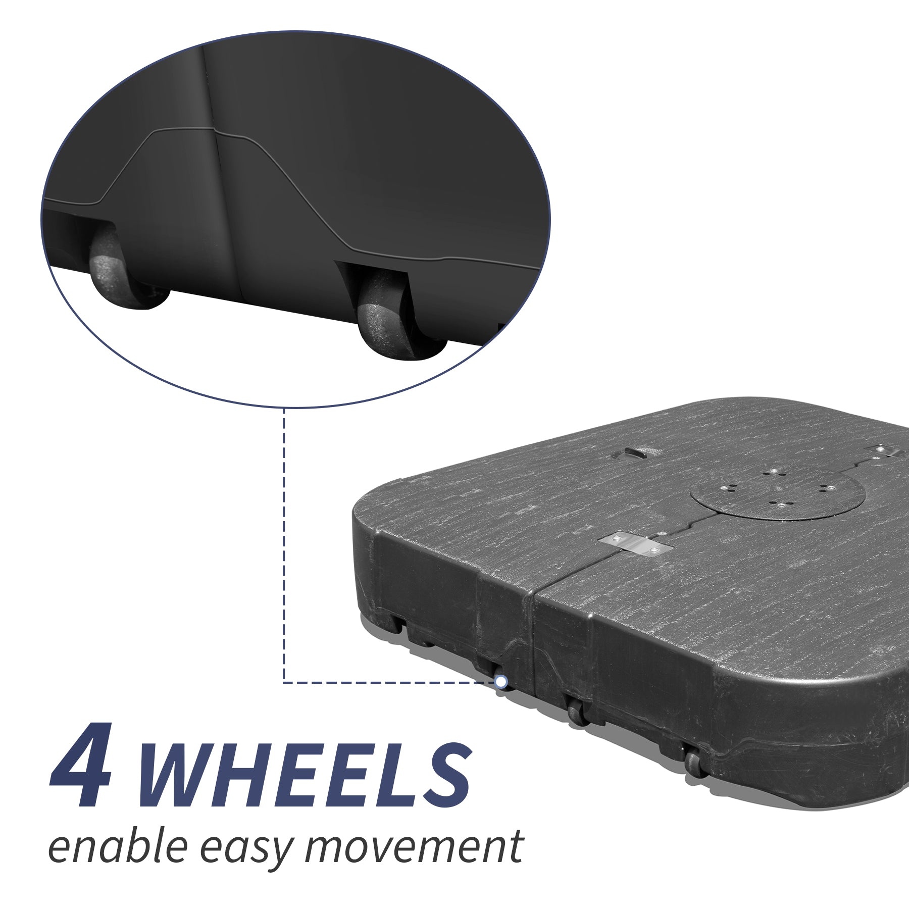 Patio Umbrella Base with Wheels, Water & Sand Filled Weighted Base for Most Cantilever Offset Umbrella, 300LBS, Square, Black, 38'' X 38''
