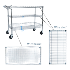 Heavy Duty Rolling Utility Cart,3 Tier Rolling Carts with Wheels,with Handle Bar & Shelf Liners,36"x18"x32"Storage Cart for Kitchen,Restaurant,Plant Display,Chrome