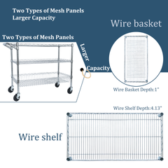 Heavy Duty Rolling Utility Cart,3 Tier Rolling Carts with Wheels,with Handle Bar & Shelf Liners,36"x18"x32"Storage Cart for Kitchen,Restaurant,Plant Display,Chrome