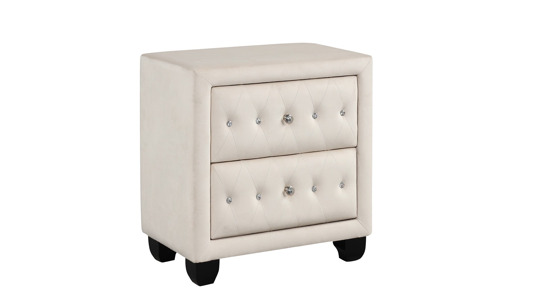 Sophia Modern Style Crystal Tufted 2-Drawer Nightstand Upholstered with Velvet Fabric Made with Wood in Cream same as G150108592 (NJ inventory)
