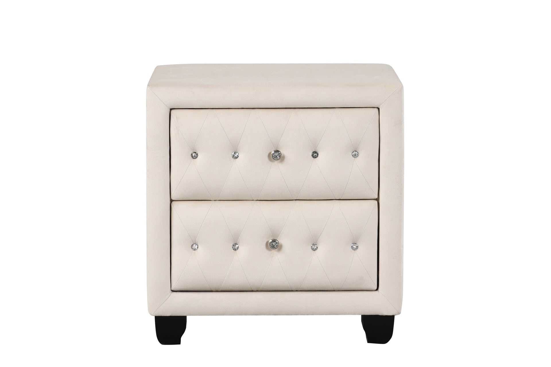 Sophia Modern Style Crystal Tufted 2-Drawer Nightstand Upholstered with Velvet Fabric Made with Wood in Cream same as G150108592 (NJ inventory)