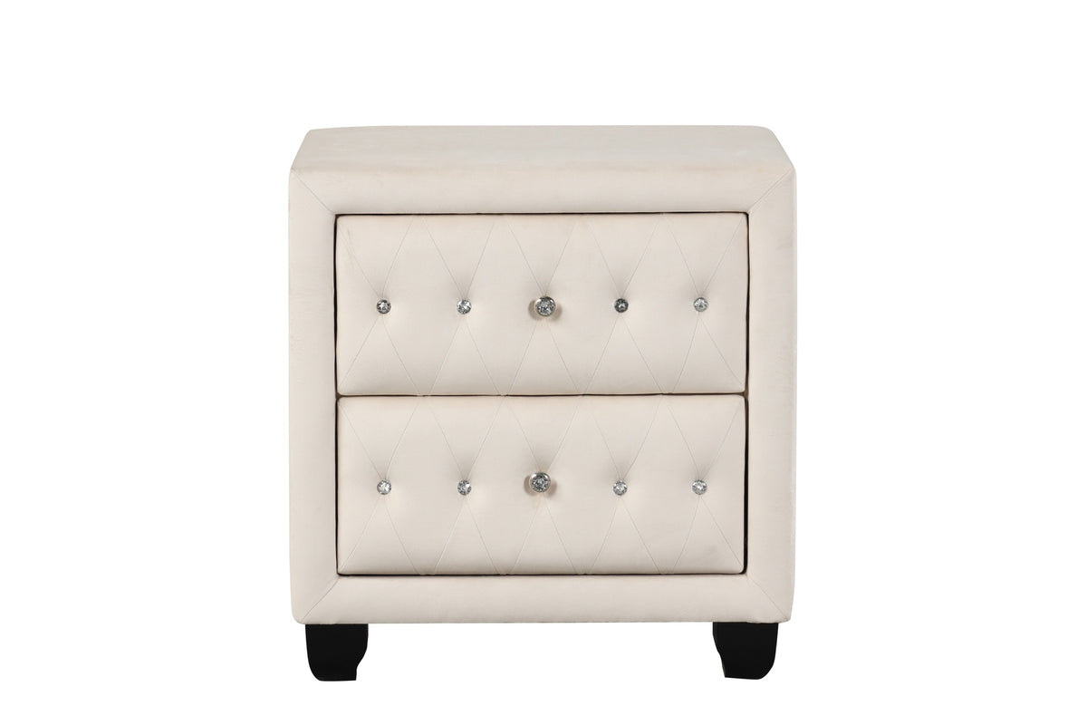 Sophia Modern Style Crystal Tufted 2-Drawer Nightstand Upholstered with Velvet Fabric Made with Wood in Cream same as G150108592 (NJ inventory)