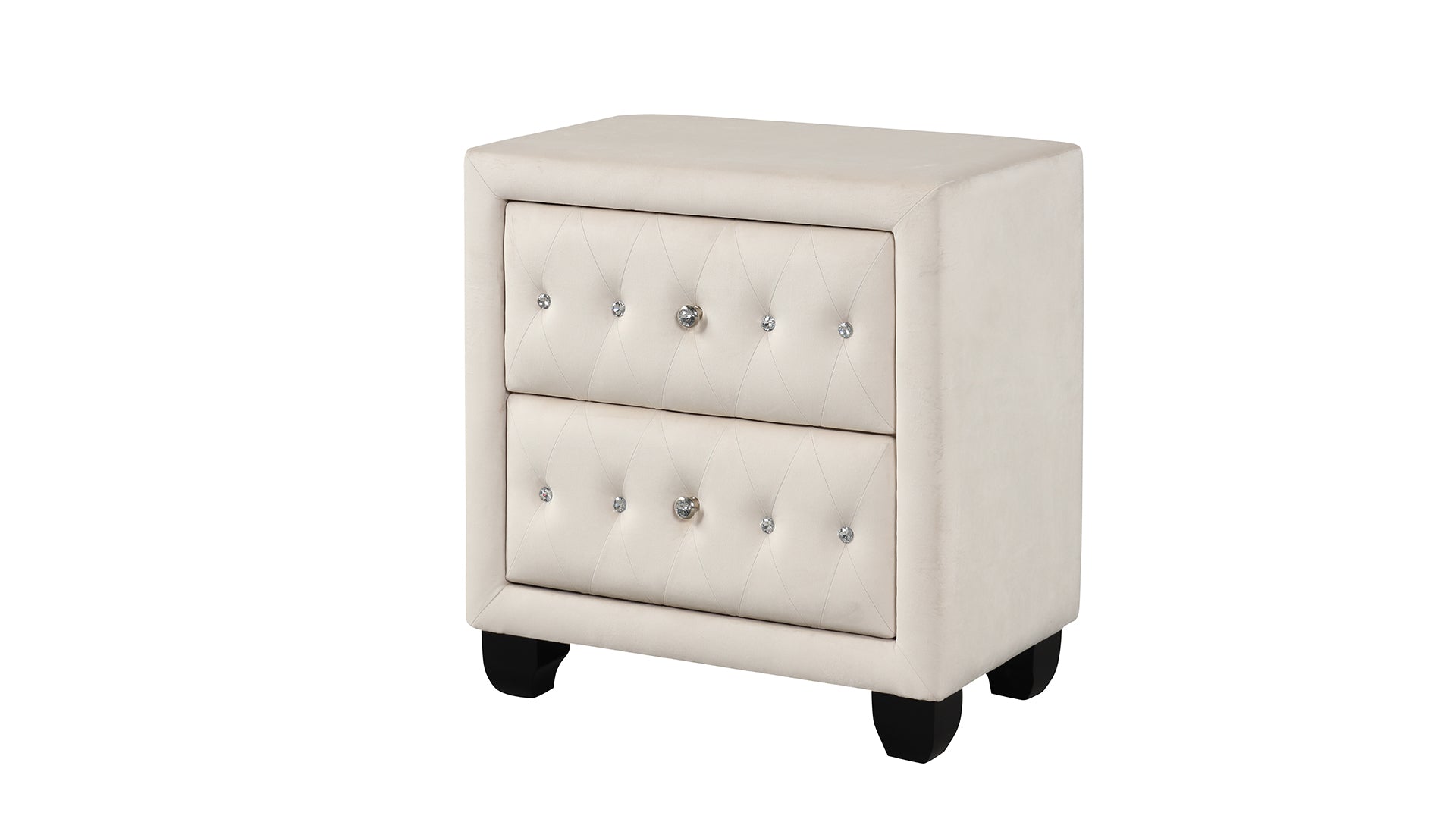 Sophia Modern Style Crystal Tufted 2-Drawer Nightstand Upholstered with Velvet Fabric Made with Wood in Cream same as G150108592 (NJ inventory)