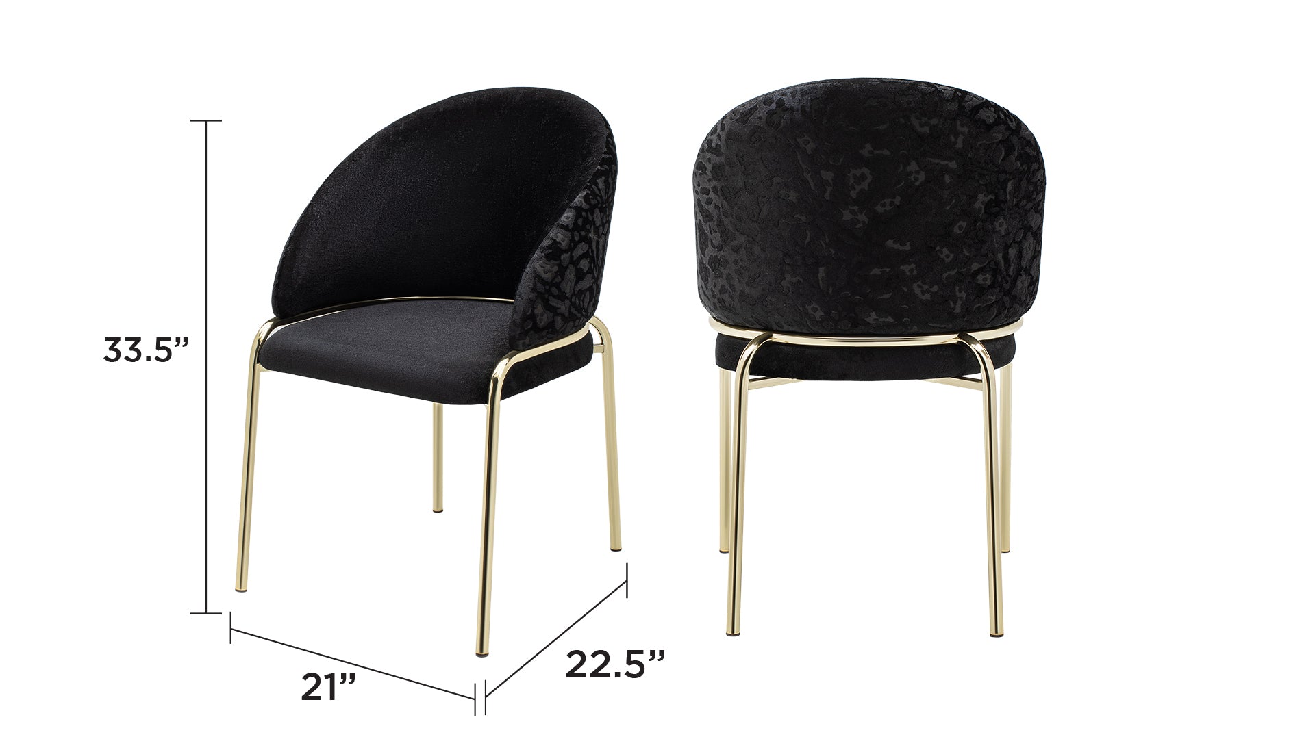 Onyx Modern Style 2PC Chairs made with Velvet fabric and Gold coated metal  Legs - Black