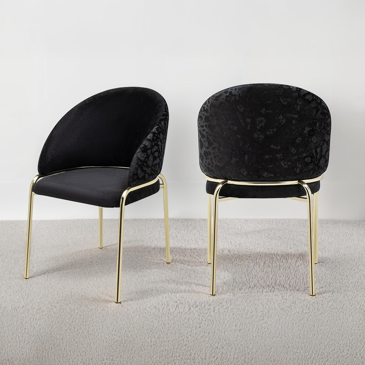 Onyx Modern Style 2PC Chairs made with Velvet fabric and Gold coated metal  Legs - Black