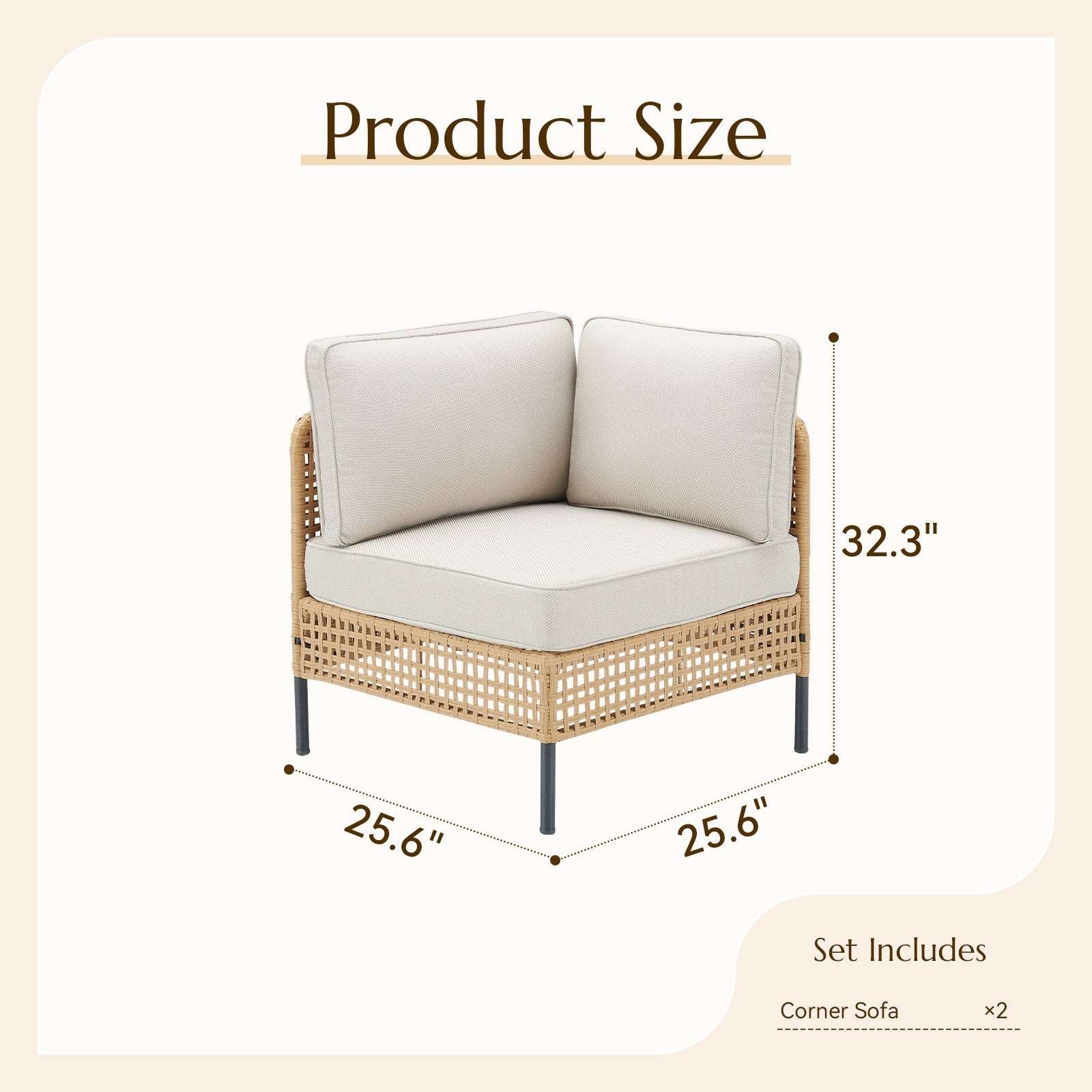 Outdoor Natural Wicker Sofa Boho Patio Sectional Loveseat Furniture Set with Beige Csuhions