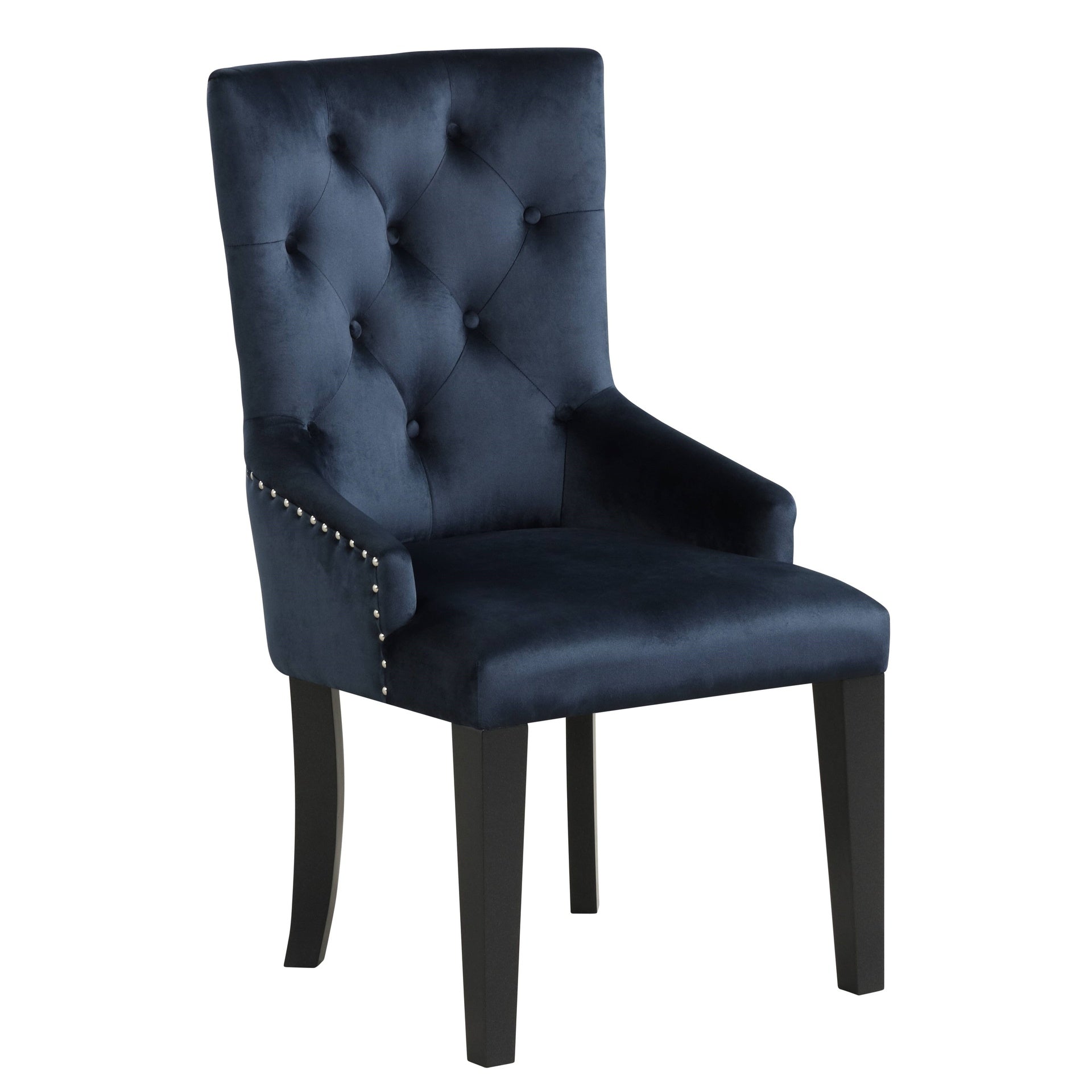 Luxury Dining Furniture 1pc Glam Chair Dark Navy Velvet Upholstery Padded Seat Back Comfort Nailhead Trim Ring-Back