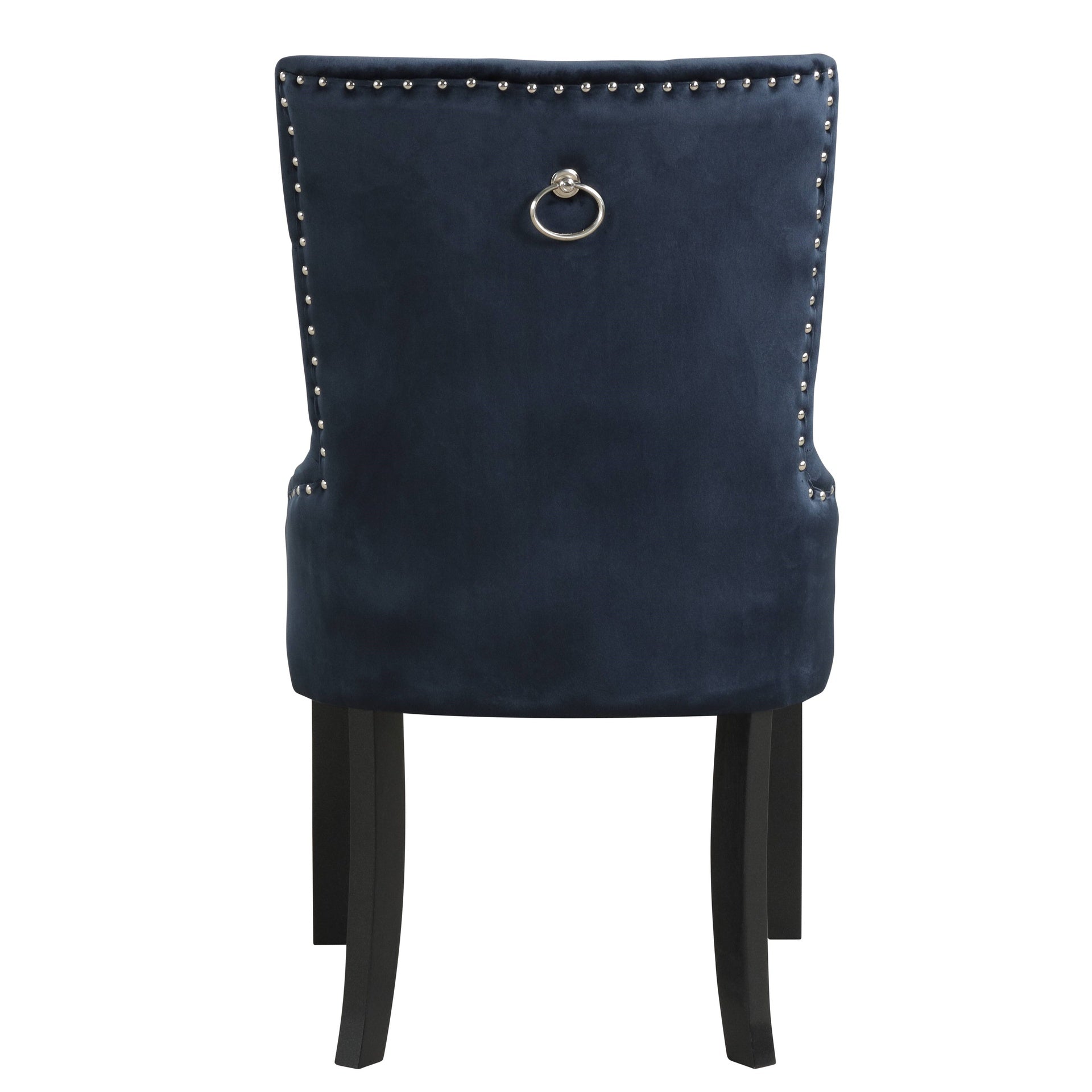 Luxury Dining Furniture 1pc Glam Chair Dark Navy Velvet Upholstery Padded Seat Back Comfort Nailhead Trim Ring-Back