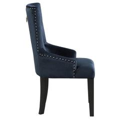 Luxury Dining Furniture 1pc Glam Chair Dark Navy Velvet Upholstery Padded Seat Back Comfort Nailhead Trim Ring-Back