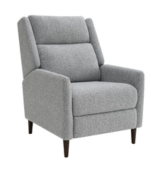 Pushback Manual Recliner High Back Channel Detail Tapered Legs Leathered Upholstery Gray Finish Primary Living Room