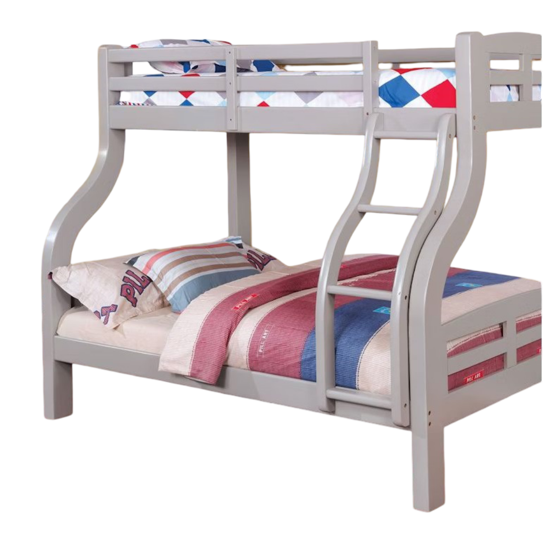 Transitional Style Twin Over Full Bunk Bed Attached Curved Ladder Upper Bed Rails Bold & Curved Wood Design