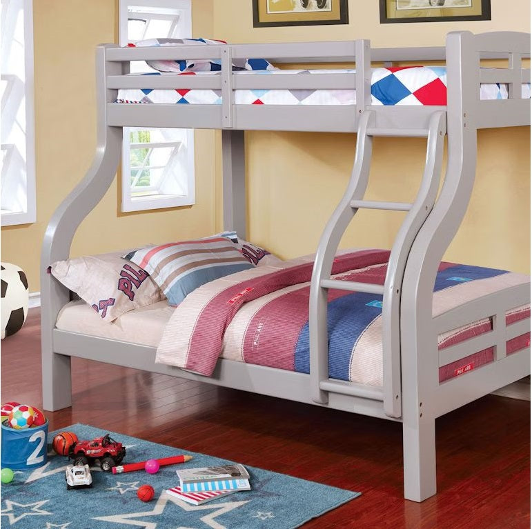 Transitional Style Twin Over Full Bunk Bed Attached Curved Ladder Upper Bed Rails Bold & Curved Wood Design