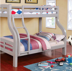 Transitional Style Twin Over Full Bunk Bed Attached Curved Ladder Upper Bed Rails Bold & Curved Wood Design