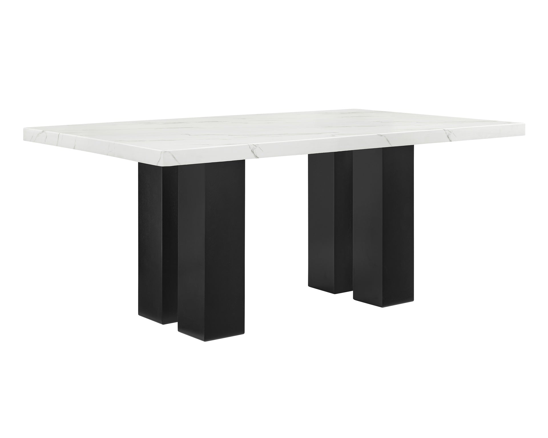 1pc White Rectangular Marble-like Tabletop Dark-finished Base Wooden Dining Room Furniture