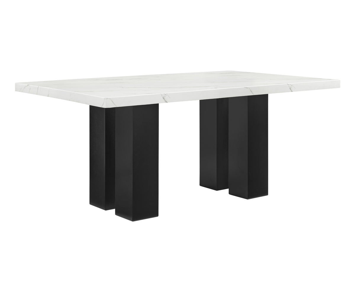 1pc White Rectangular Marble-like Tabletop Dark-finished Base Wooden Dining Room Furniture