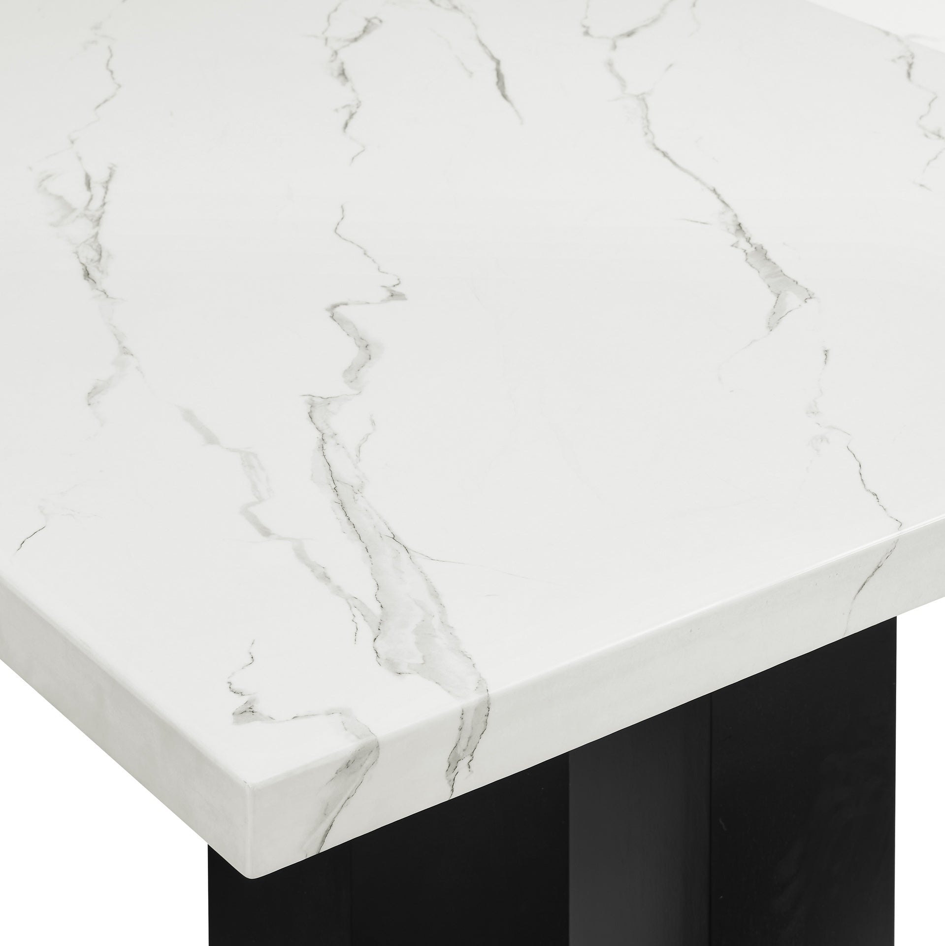 1pc White Rectangular Marble-like Tabletop Dark-finished Base Wooden Dining Room Furniture