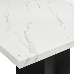 1pc White Rectangular Marble-like Tabletop Dark-finished Base Wooden Dining Room Furniture