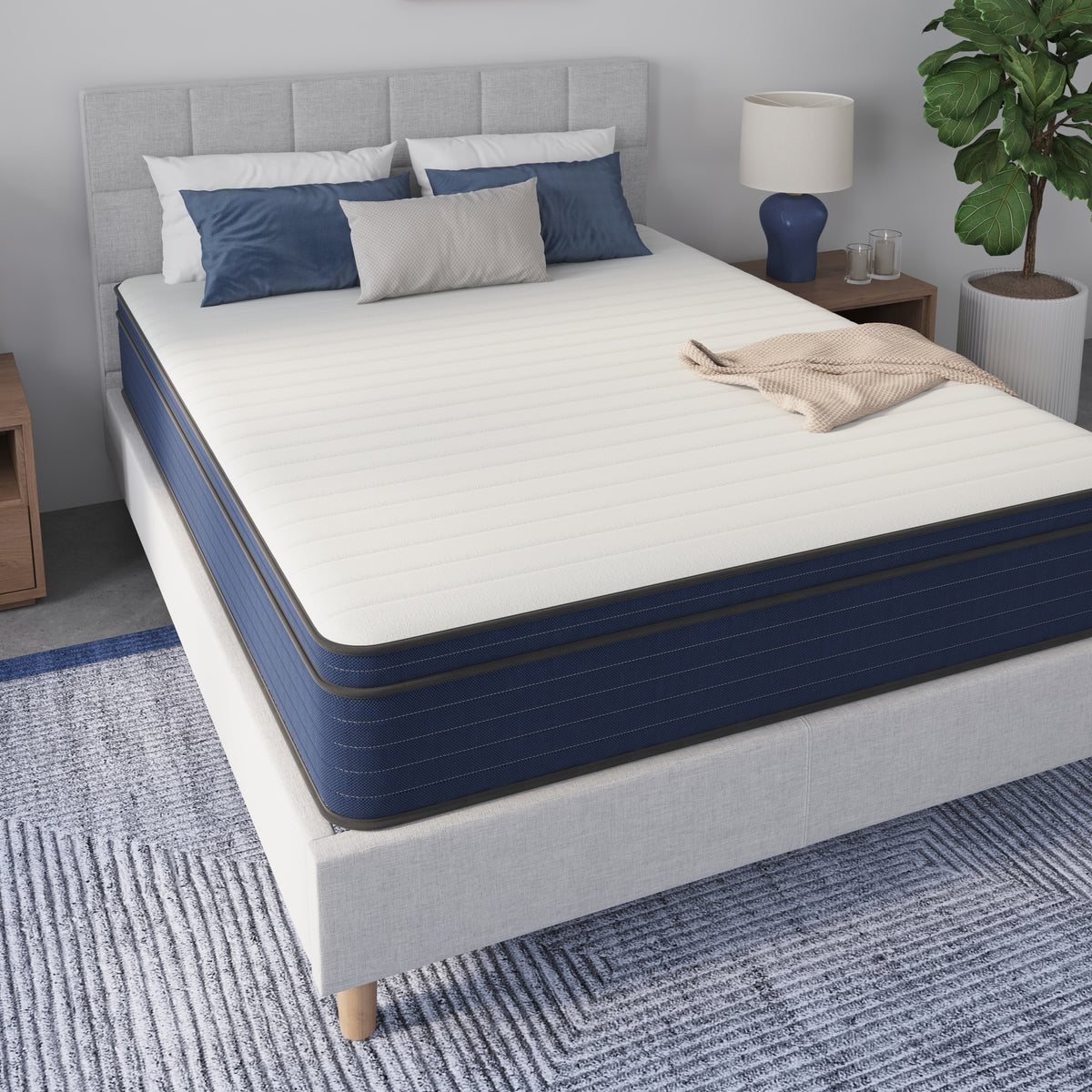 12 Inch Queen size Medium Firm Euro Top Hybrid Cooling Gel Infused Pocket Spring and Memory Foam Mattress, Bed in a Box, CertiPUR-US Certified