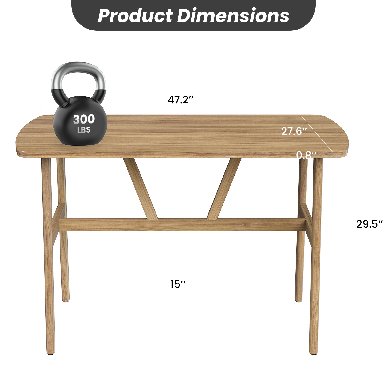 Dining Table for 4-6 Person, Rectangular Wood Kitchen Table, Modern Dinner Table with Sturdy Metal Frame for Dining Room, Kitchen, 47.2 inch, Nature