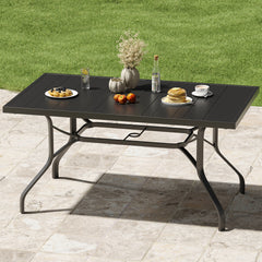 Outdoor Dining Table 60"x35", Rectangle Patio Dining Table with 1.57" Umbrella Hole, Outdoor Metal Furniture for Patio, Graden, Backyard and Poolside, Weather-Resistant