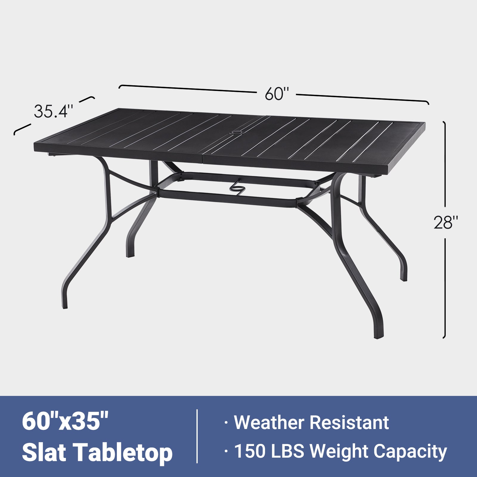Outdoor Dining Table 60"x35", Rectangle Patio Dining Table with 1.57" Umbrella Hole, Outdoor Metal Furniture for Patio, Graden, Backyard and Poolside, Weather-Resistant