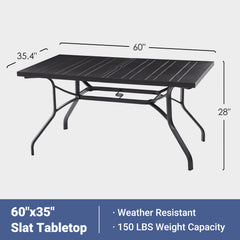 Outdoor Dining Table 60"x35", Rectangle Patio Dining Table with 1.57" Umbrella Hole, Outdoor Metal Furniture for Patio, Graden, Backyard and Poolside, Weather-Resistant