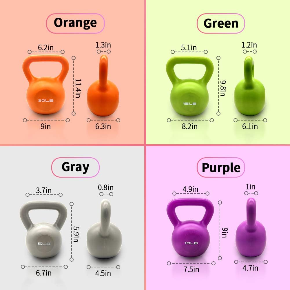 10lbs Kettlebell Set, Strength Training Kettlebells Weight Set for Women, Vinyl Coated Kettle Bell for Home Gym Workout Weight Lifting Equipment, Comfortable Grip Wide Handle Weights