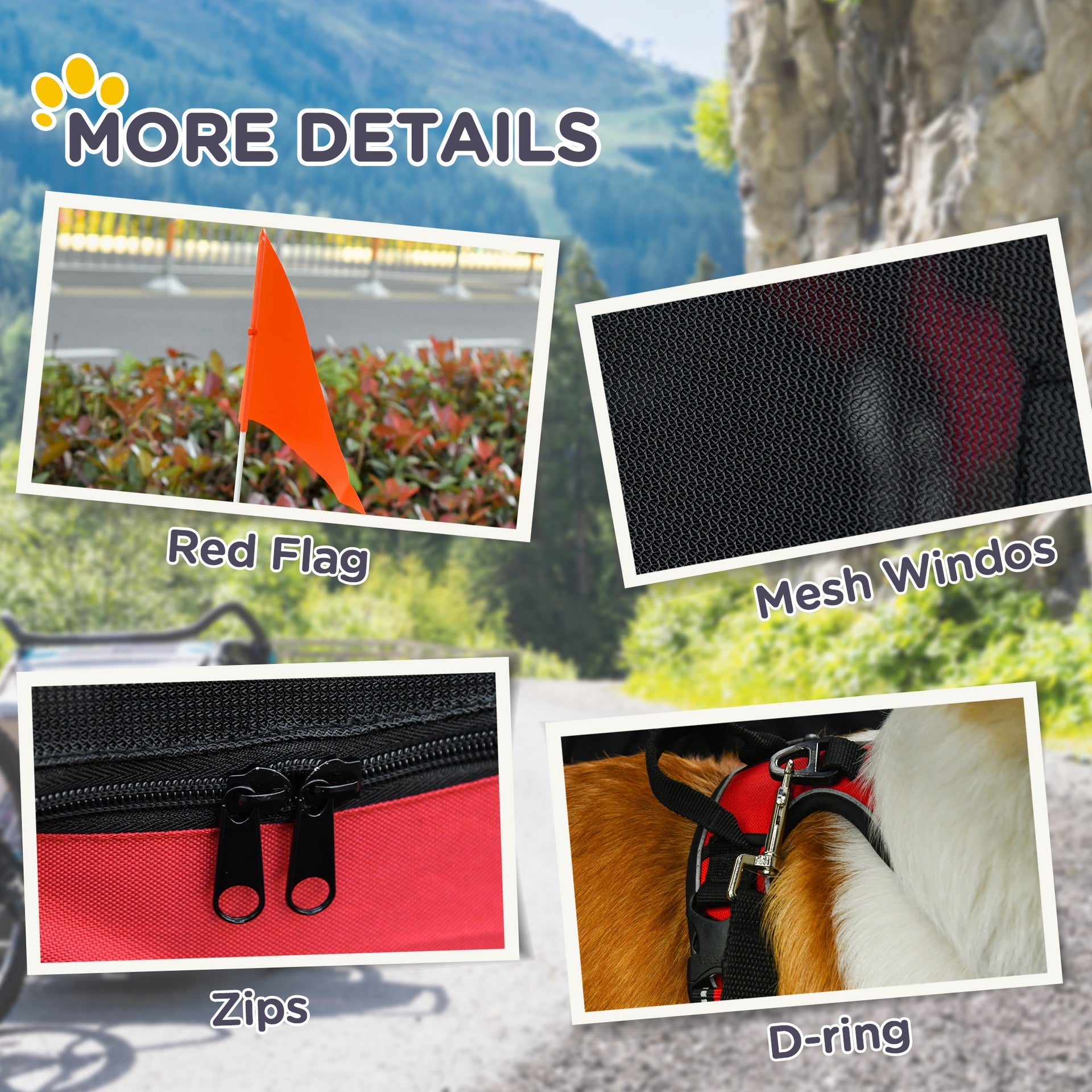 Aosom Dog Bike Trailer Pet Cart Bicycle Wagon Cargo Carrier Attachment for Travel with 3 Entrances Large Wheels for Off-Road & Mesh Screen - Red/ Black