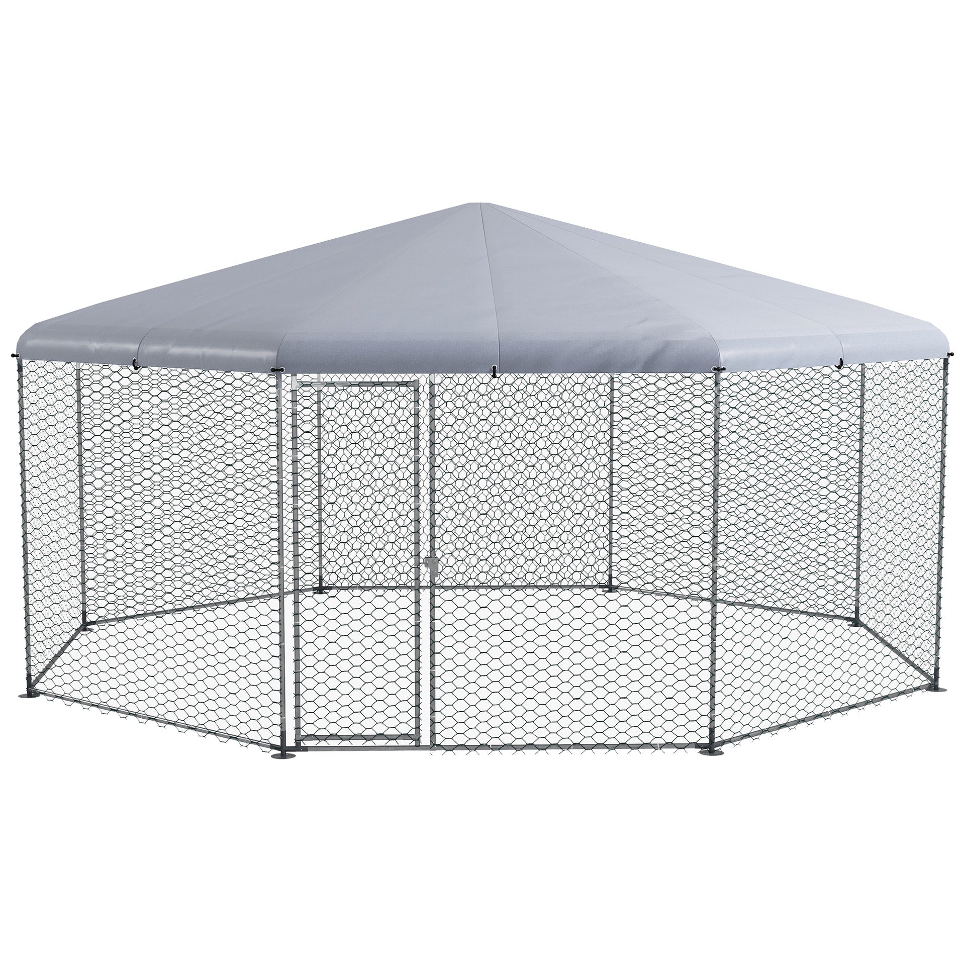 PawHut Large Metal Chicken Coop Chicken Run for Chicken, Ducks and Rabbits with Waterproof and Anti-UV Cover, Walk-in Poultry Cage Hen House for Outdoor and Yard Farm Use, 17' x 15.7' x 9'