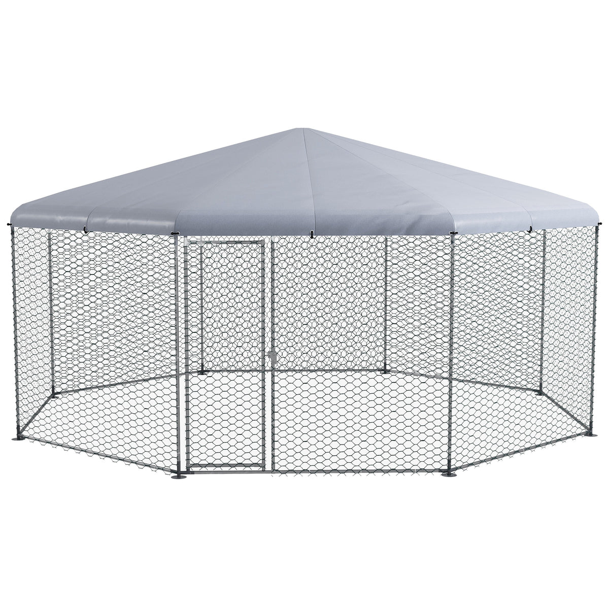 PawHut Large Metal Chicken Coop Chicken Run for Chicken, Ducks and Rabbits with Waterproof and Anti-UV Cover, Walk-in Poultry Cage Hen House for Outdoor and Yard Farm Use, 17' x 15.7' x 9'