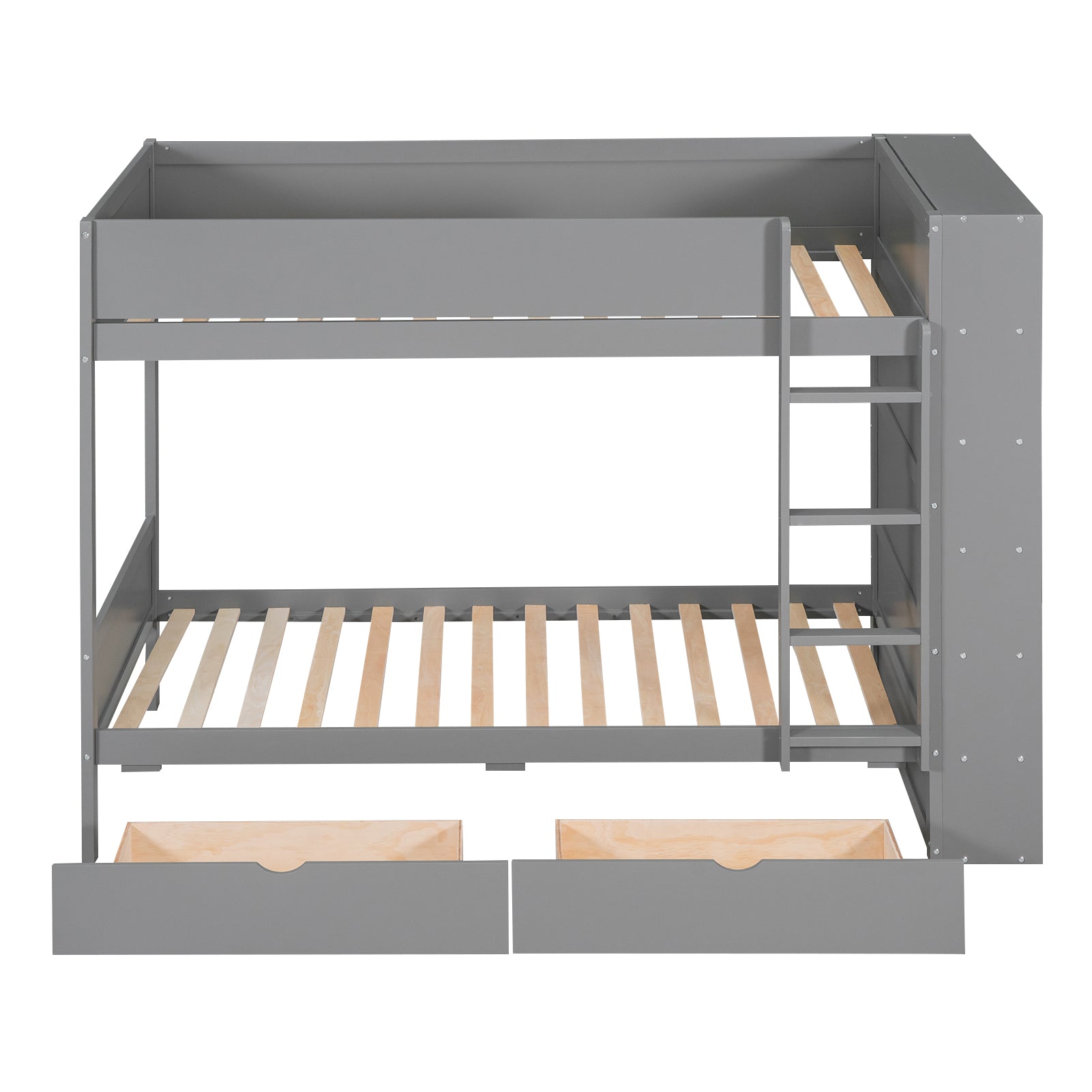 Twin over Twin Bunk Bed With 2 Drawers and Multi-layer Cabinet, Gray